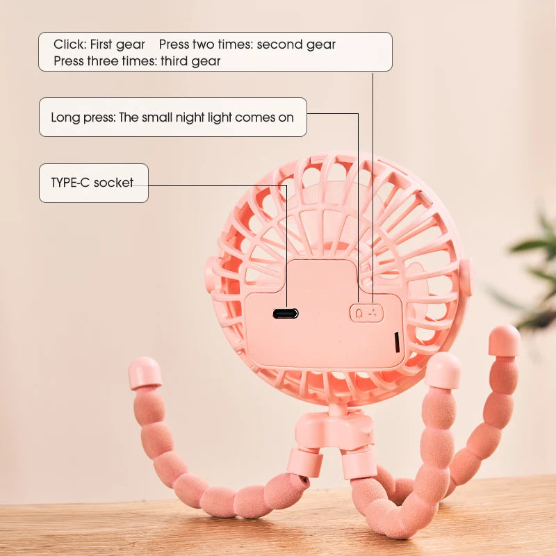 Ventilateur Clip USB Gaelo — Mini Octopus pour Poussette